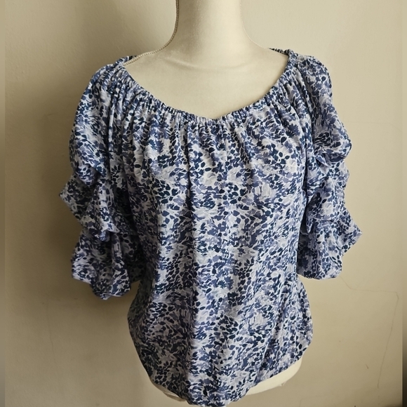 Cece Blue Floral Print Blouse Top Medium - Picture 1 of 6